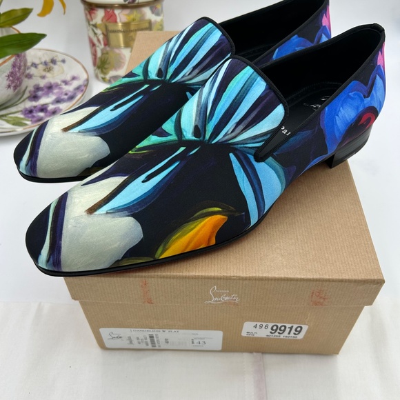 Men’s Christian Louboutin, dandy, chick roses, satin loafers size 43 main image 6